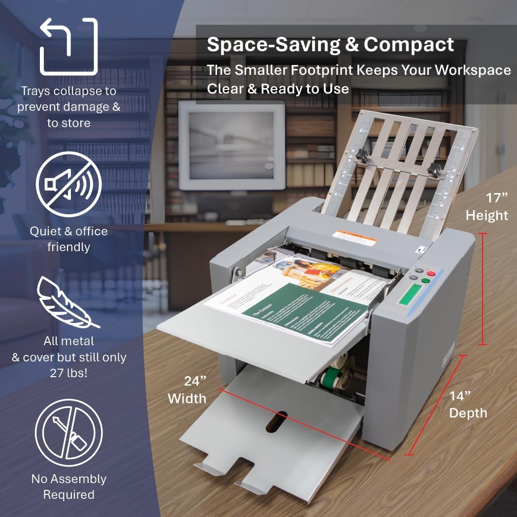 FORMAX FD 314 Desktop Office Folder, Up to 250 Sheets 20 Pound (75gsm) Hopper Capacity, Up to 7700 Sheets per Hour, LCD Control Panel with 3-Digit Resettable Counter