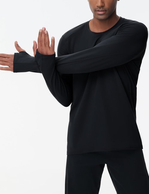 THE GYM PEOPLE Men's Long Sleeve Workout Shirts Moisture Wicking Athletic Running Tee Tops with Thumb Holes Black