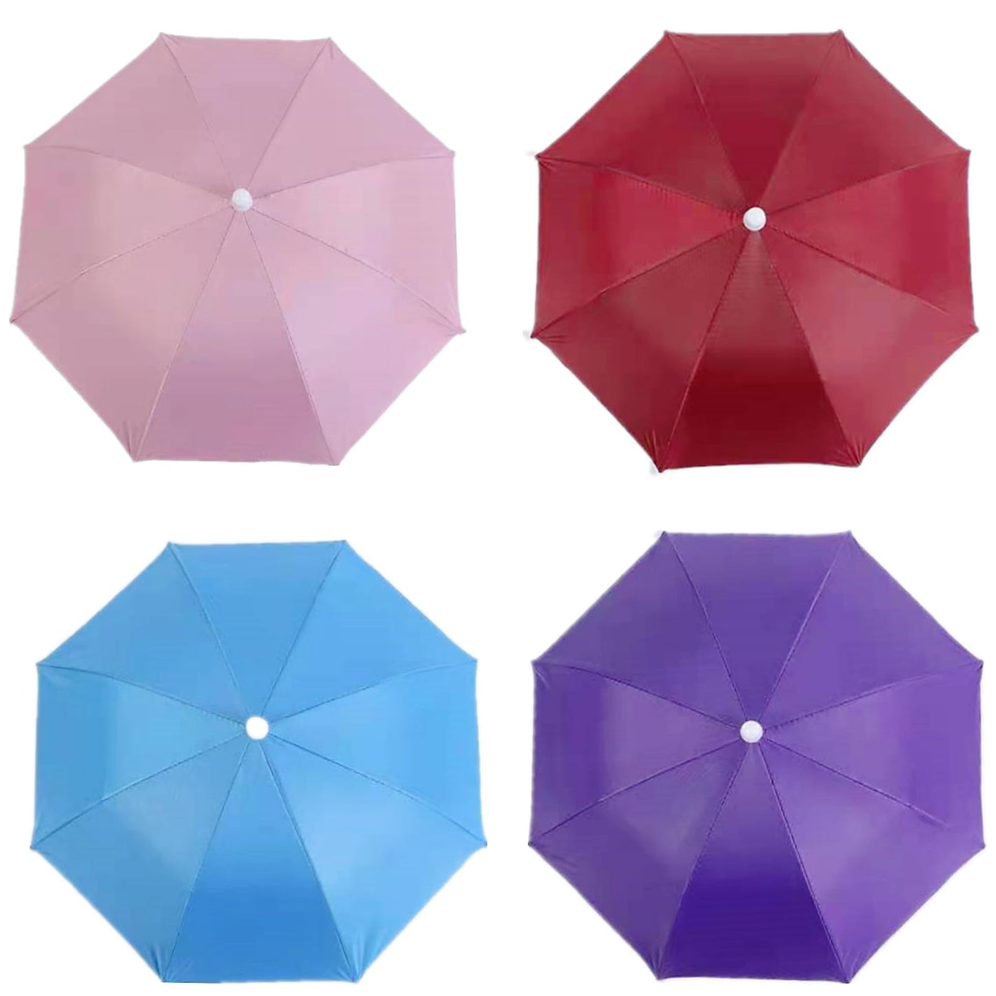 4 Pack Umbrella Hat, Sports Head Umbrella Hats for Adult Kids Women, 21" Diameter Folding Waterproof Rainbow Fishing Headwear for Outdoor Party Beach Hiking