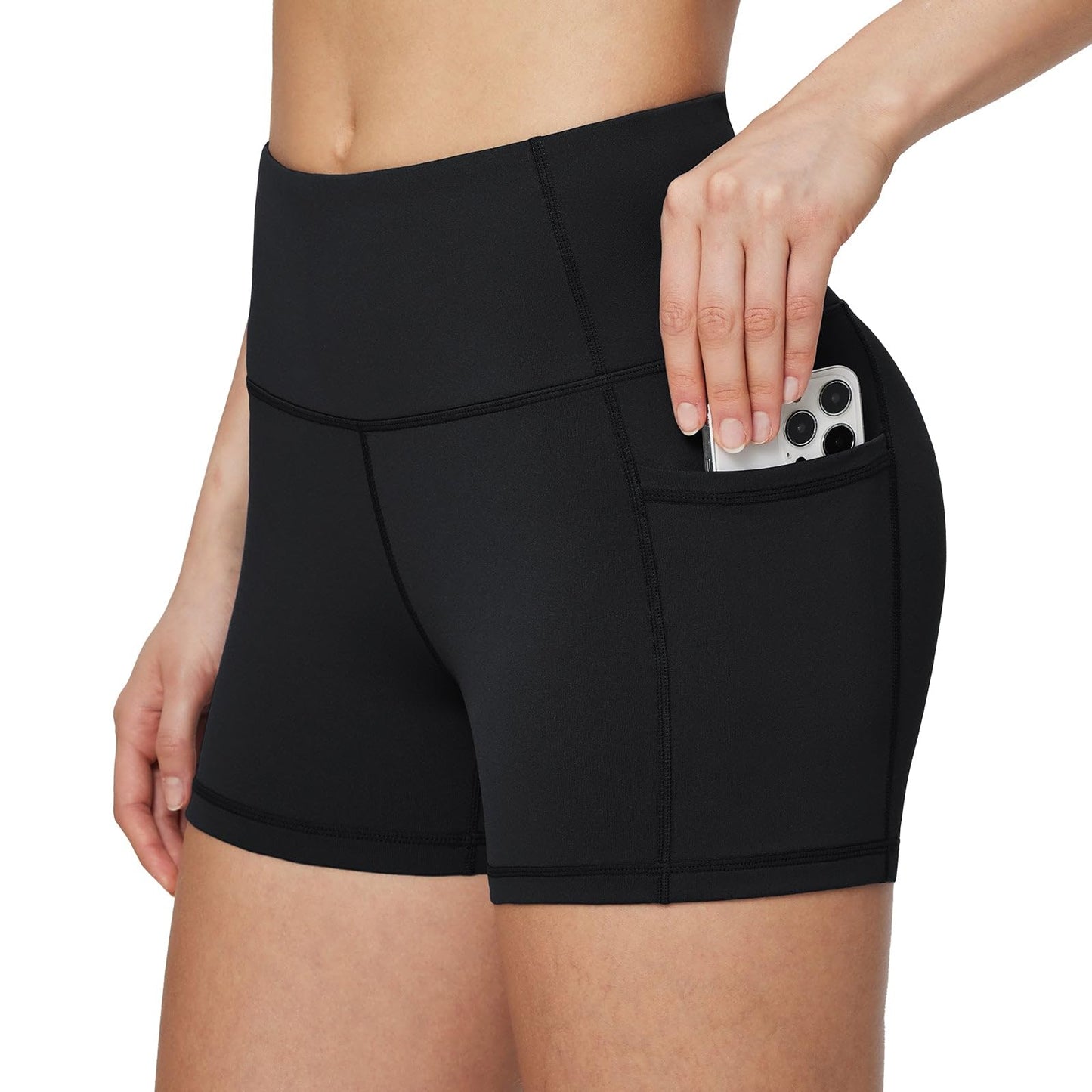 baleaf Biker Shorts Women Yoga Gym Workout Spandex Running Volleyball Tummy Control Compression with Pockets 8" 2-Pack Black/Charcoal L