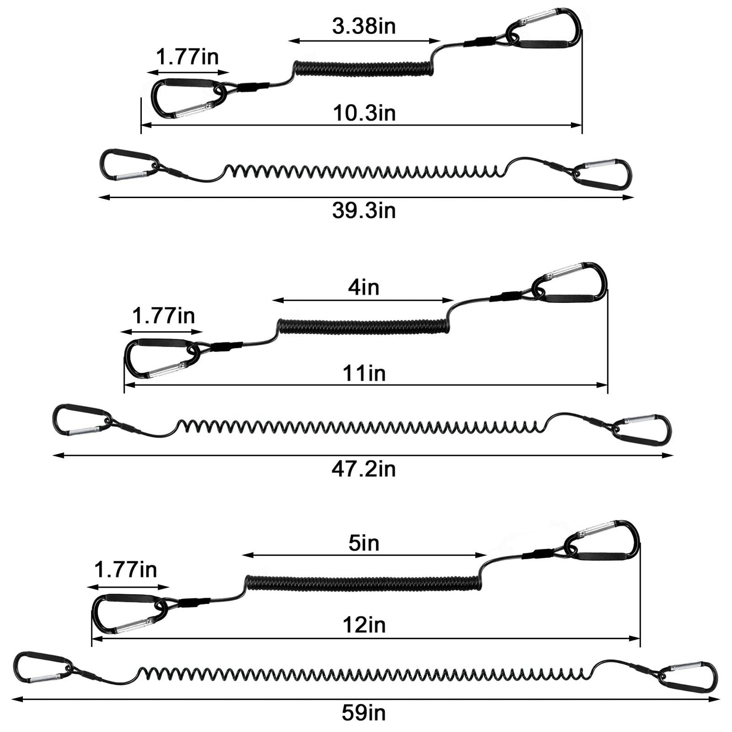 Alwonder 6-Pack Fishing Lanyards Tool Lanyards for Hand Tools, Retractable Tool Lanyard Steel Wire Coiled Ropes Safety Tether Fly Fishing Lanyard for Pliers Scissors Fishing Gear Gray 47.2IN