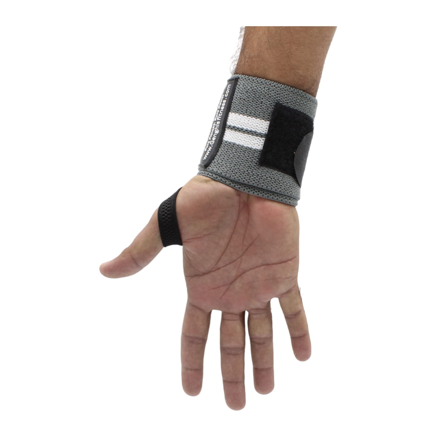 Genghisfitness Weightlifting Wrist Wraps Pair For Powerlifting (12", Grey with White Stripes)
