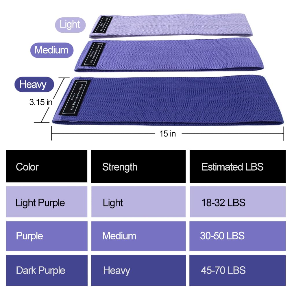 Fabric Resistance Bands for Legs, Thigh, Butt and Hip, Workout Bands, Hip Band, Booty Band, Exercise Band, Fabric Elastic Band for Physical Therapy, Yoga, Pilates and Fitness with Carry Bag, Pack of 3