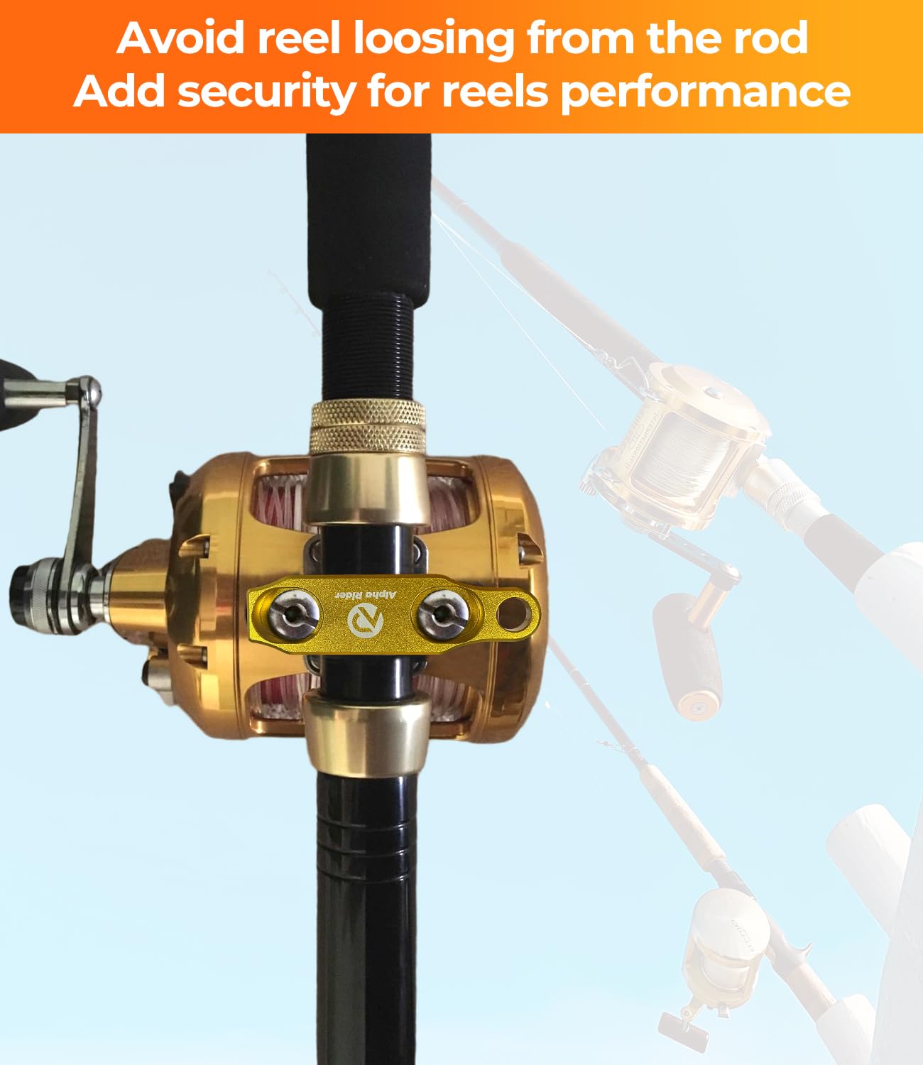 Fishing Reel Rod Clamp Fishing Reels Parts for Penn 20 30 50 70 International V VI Series Reel Rod Clamp Mount Anodized Aluminum Alloy Gold (NO Screws)