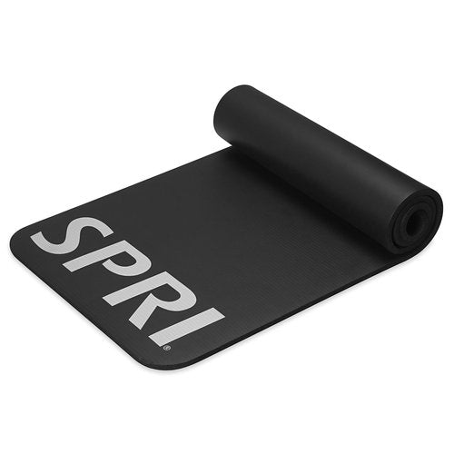 SPRI 12mm Pro Fitness Matt - Thick Exercise Mat for Floor Workouts, Sit-Ups, Push-Ups, Stretching, Toning, and General Fitness - Non-Slip Texture, Cushioned, Portable Rolling Mat with Carrying Strap