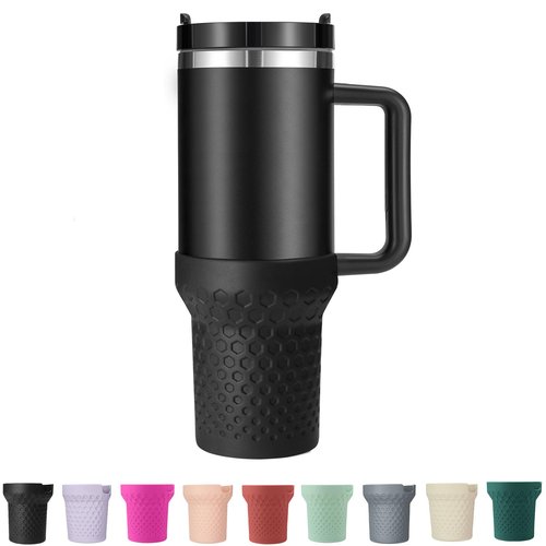 Uvafly Silicone Boot for Stanley, Cup Bottom Protector Sleeve Accessories for Stanley Quencher H2.0 FlowState Tumbler 40oz / Adventure Quencher Tumbler 40oz (Black)
