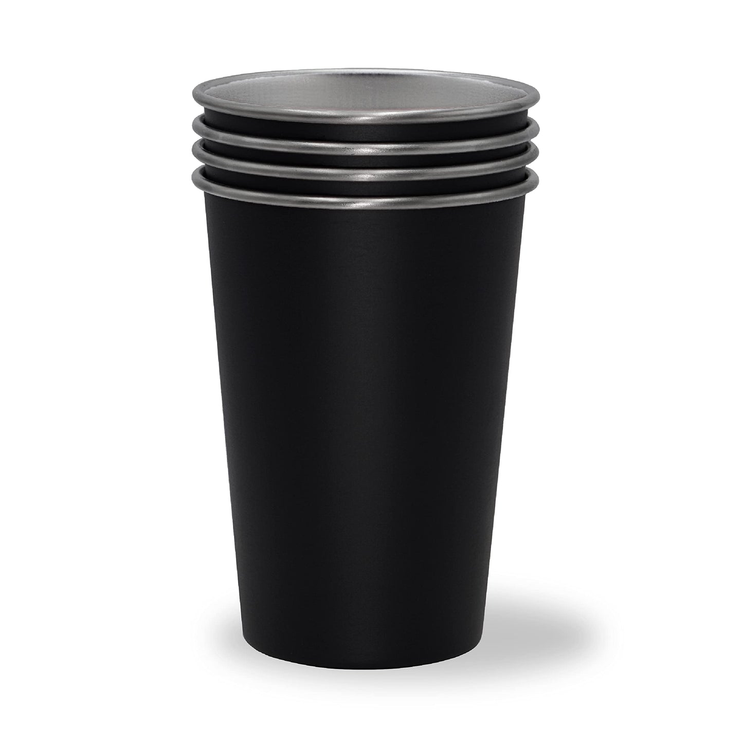 7 Steps - Stainless Steel Pint Cup 500 ml / 16 oz - Durable - Reusable - Party - Outdoor - Hiking - Camping - Picnic - Stackable Cup for Beer Juice Soda (Pack of 4) (Black)