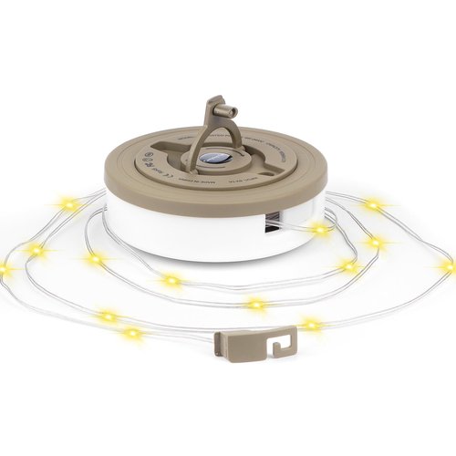 LIGBT 32.8FT Camping String Lights 3-in-1 Outdoor String Lights & Lantern with 15 Lighting Modes, Waterproof, Rechargeable, Beige