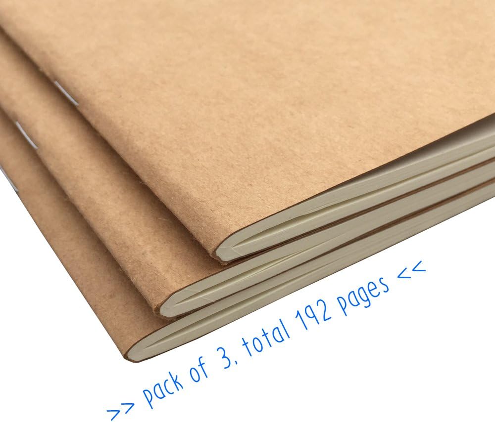 Travelers Notebook Inserts - Lined Refills for Standard Size Travelers Notebook, Set of 3, Total 192 Pages, 8.25 x 4.25 Inches