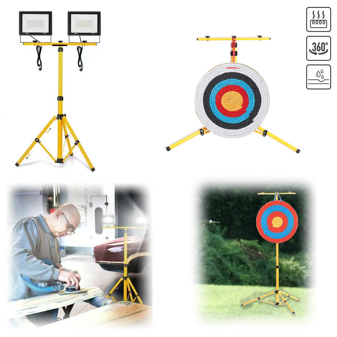 Archery Target Stand for Backyard Targets Shooting Adjustable Foldable Adjustable Hanging Traditional EVA Straw Targets Stand Multi-Application Brackets (Yellow Archery Stand)