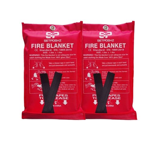 SETPOSHZ: Emergency Fire Blanket Extinguisher Fire Blankets for Home 40"" x 40"" Fire Blanket to Smother a Kitchen. Fire Blankets are Simple to use by Pulling Down tabs (Pack 2), Red