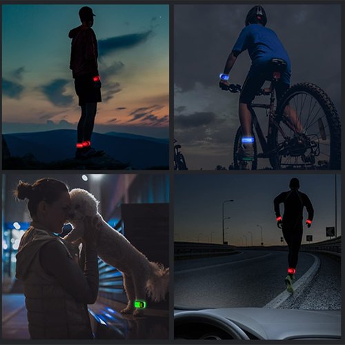 Simket Reflective LED Armband Rechargeable for Running(4 Pack), Running Lights for Runners, Running Lights, High Visibility Reflective Running Gear Adjustable Light Up Arm Bands for Men Women Kids