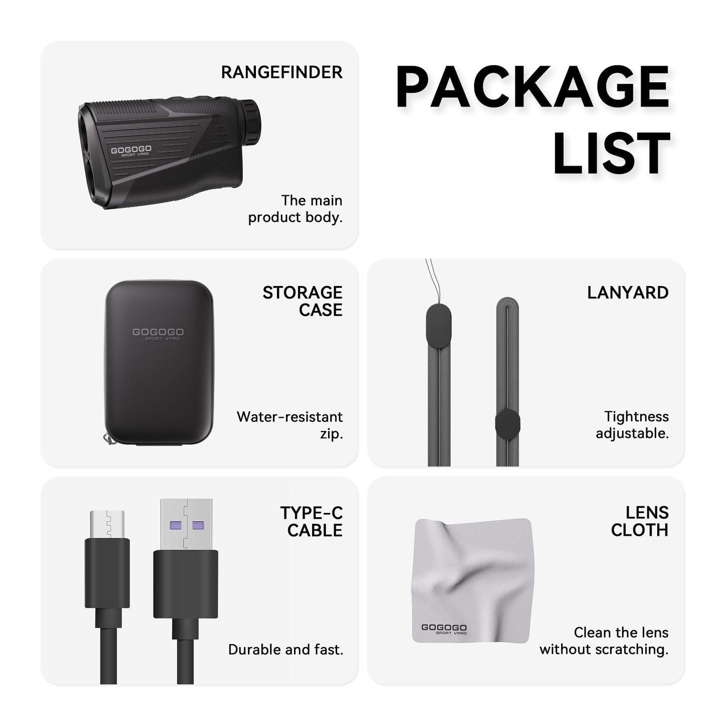 Gogogo Sport Vpro Golf Hunting Range Finder 2500 Yards Laser Rangefinder ZeroIn Disc Golfing with Slope Magnet (Black)