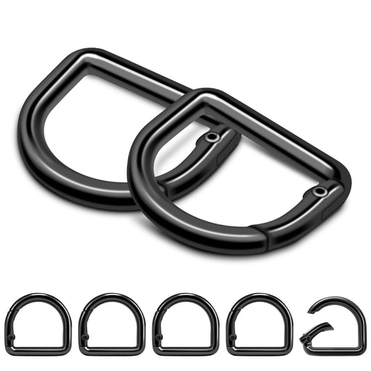 10Pcs 3/4" Small D Ring Carabiner Clips, Metal Tiny Keychain Spring D Rings Hook for Car Keyring, Backpack Strap, Paracord Keyrings, Dog Tag Clip, Purse Chain Hardware (Gun Black)