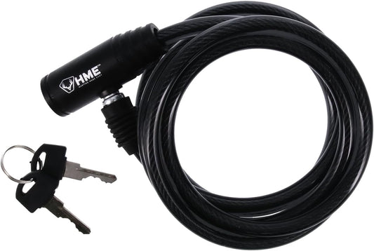 HME Self-Coiling 6-Foot Easy-To-Use Protective Durable Reliable Versatile Hunting Tree Stand Cable Lock - 2 Keys Included