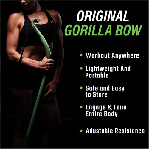 Lite Gorilla Bow Exercise Bow with Resistance Bands Workout Equipment for Legs, Arms, Waist, Shoulders and Back, Portable Home Exercise Equipment for Men and Women (Lite Bow, Green, Heavy Bundle)