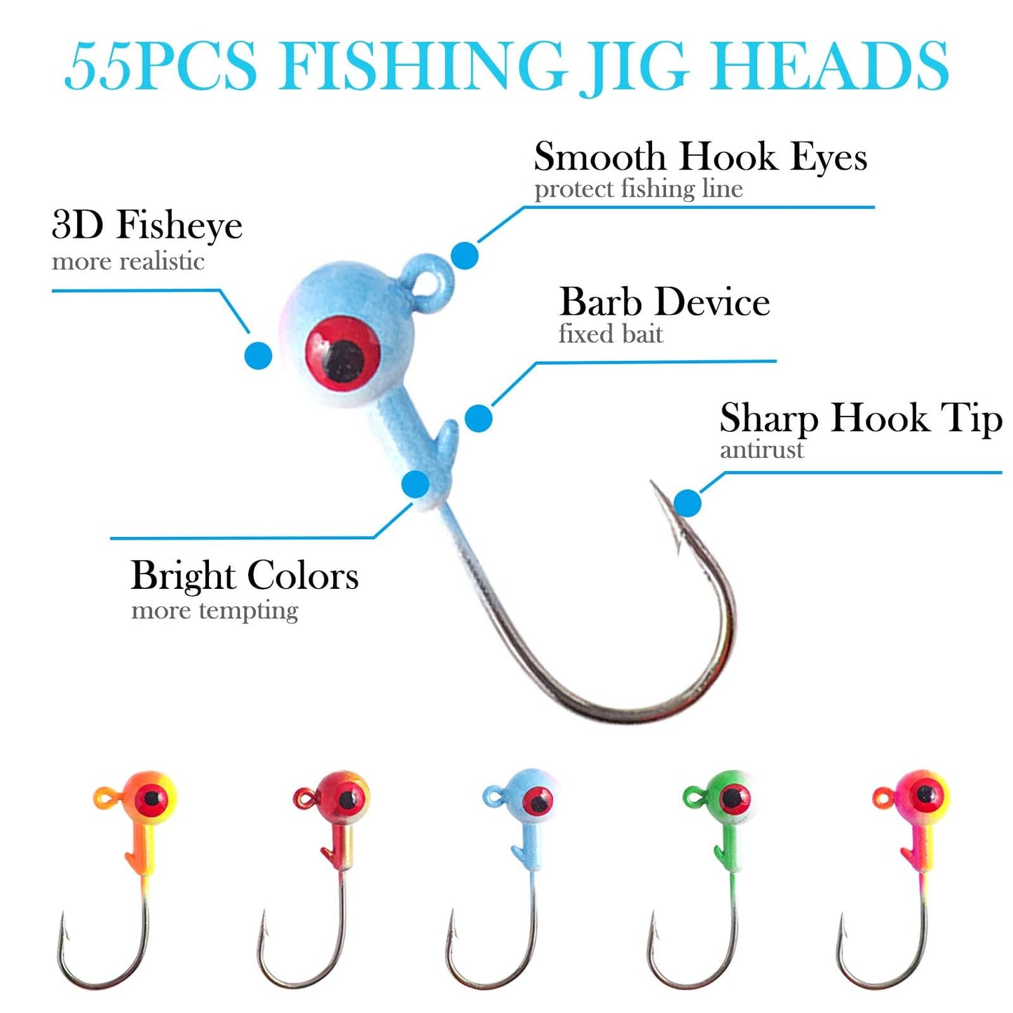 135 Pieces Jig Heads Fishing Hooks kit with Soft Plastic Crappie Lures for Crappie Trout Bass Walleye Bluegill Perch Catfish