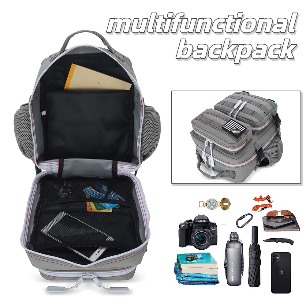 9L Mini Tactical Backpack for Men and Women, Tactical Backpack Small for Hiking, Small Tactical Bag（Grey Red）