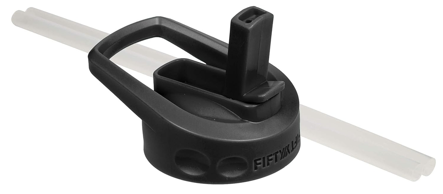 FIFTY/FIFTY A68002BK0 Wide Mouth Cap Lid Water Bottle with Straw, Plastic, Black