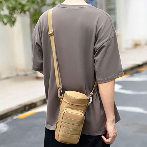 LFWATAXY 1 Pcs Tactical Water Bottle Pouch Tactical Backpack Attachment Pouches Water Bottle Pouch Zipper Water Bottle Bag Water Bottle Holder with Strap Hiking Camping Outdoor Travel (Khaki)