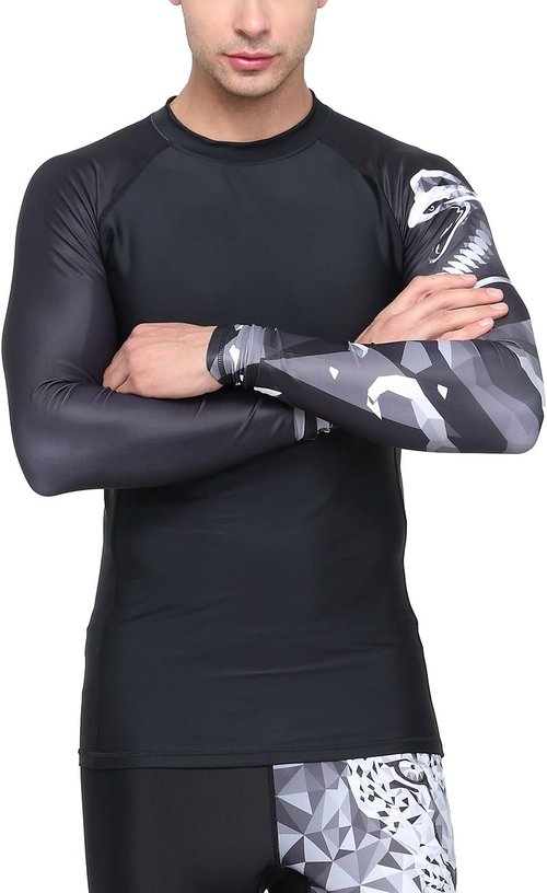 HUGE SPORTS Men's Swim Shirts Long Sleeve UPF 50+ Rash Guard Sun Shirts UV Sun Protection