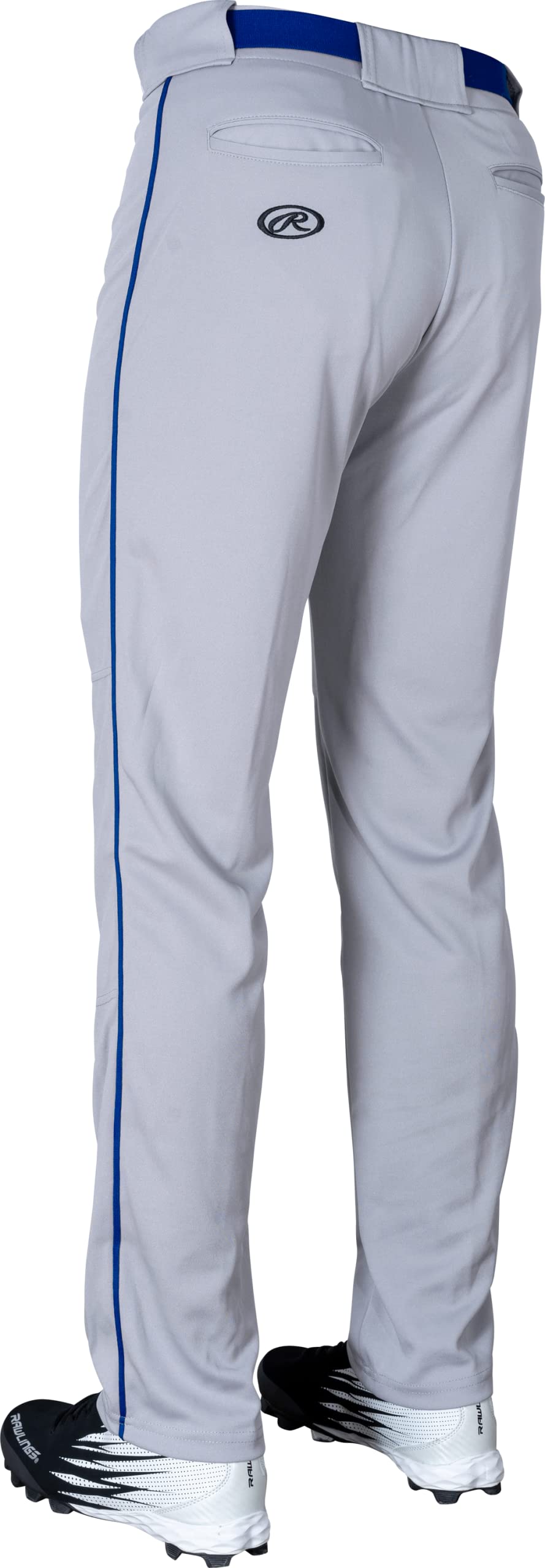 Rawlings | Standard Semi-Relaxed Full Length Baseball Pants | Piped | Grey/Royal | Adult Small