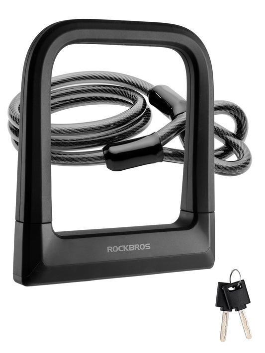 ROCKBROS Bike Lock Set Heavy Duty Bike U Lock with 4 Ft Security Steel Cable, Bicycle U Locks with Keys for Scooter Road Mountain Bike