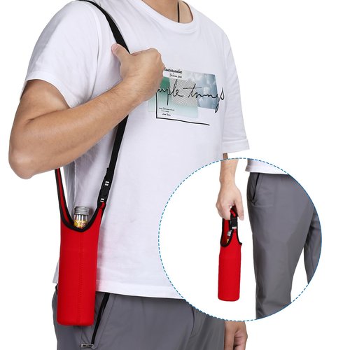 PATIKIL 67mmx185mm Water Bottle Sling Bag, 1 Pack Neoprene Portable Insulated Bottle Holder Carrier with Removable Adjustable Shoulder Strap, Red