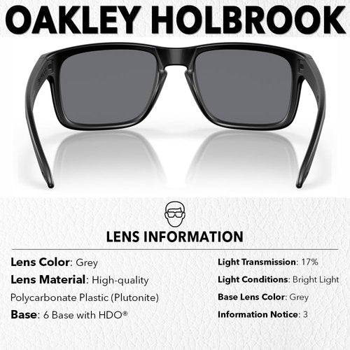 Oakley OO9102 HOLBROOK Square Sunglasses for Men - High Bridge Fit - USA Flag Cleaning Kit and Leash - PREMIUM BUNDLE, (E5) Matte Black/Gray | 57mm