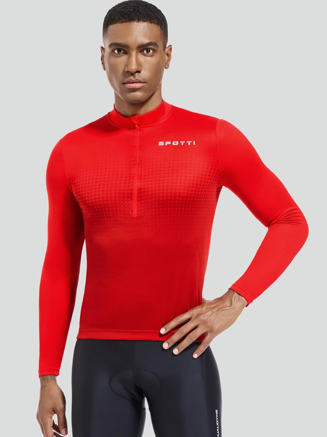 Spotti Men's Cycling Bike Jersey Long Sleeve with 3 Rear Pockets - Moisture Wicking, Breathable, Quick Dry Biking Shirt