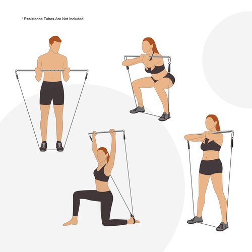 CHALETREE Pilates Expandable Workout Spreader Bar 2 Rings with Wrist Wraps, Glutes and Leg Fitness Gear (Silver)