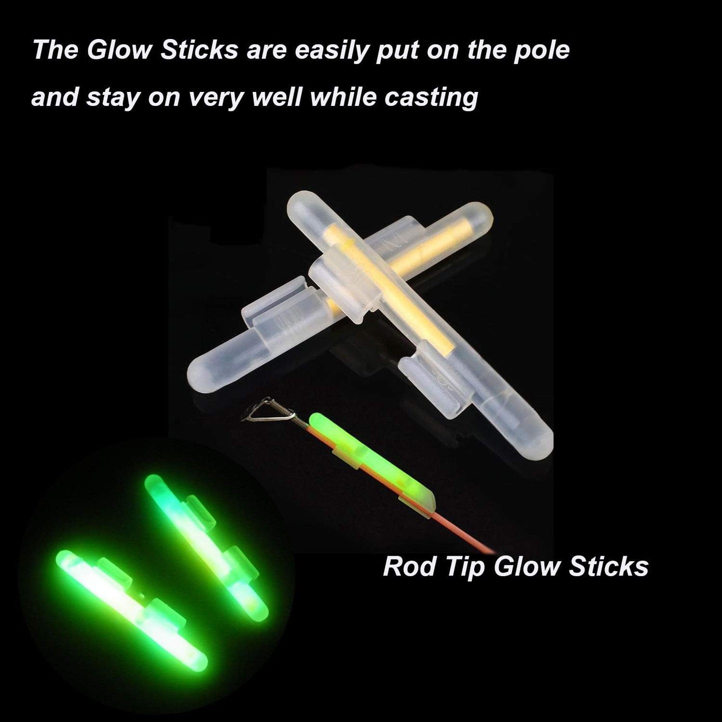 THKFISH Fishing Glow Sticks Rod Tip Glow Sticks Fishing Rod Floats Glow Sticks Fishing Rod Night Fishing Light Fishing Green Fluorescent Light 20pcs(10bags) #M #L #XL