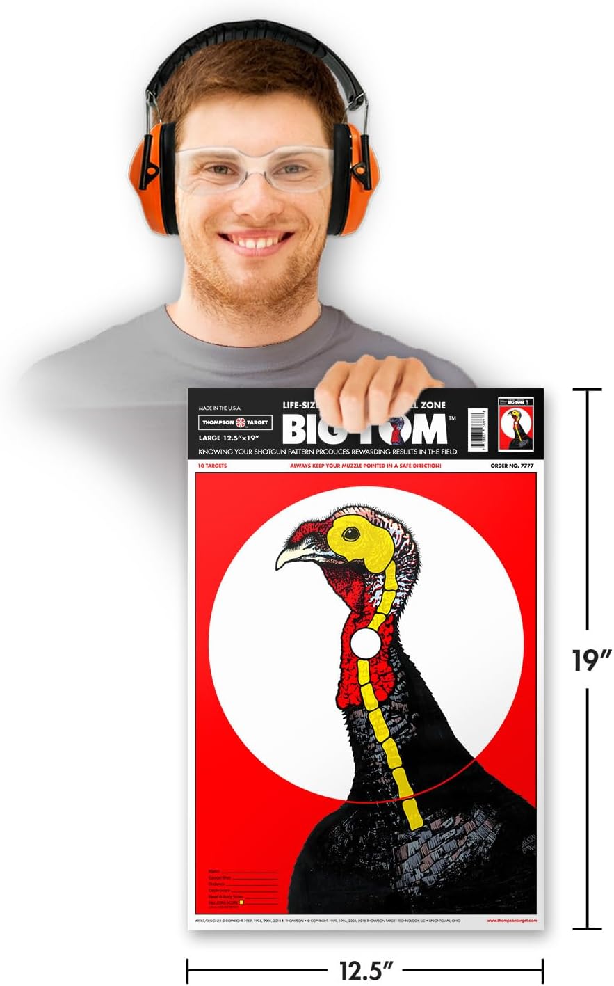Big Tom Life-Size Turkey, 12.5x19 Inch Ultra Bright Realistic Paper Shooting Targets for Shotgun Patterning and Bow, Made in The USA