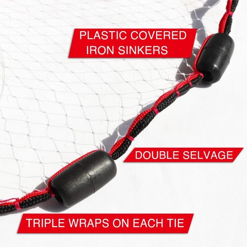 BasicGear Cast Net for Bait Trap Fish, Protected Weights, 5ft Radius with 3/8 inch Mesh for Freshwater and Saltwater, Professional Grade and Upgraded Material, Throw Style