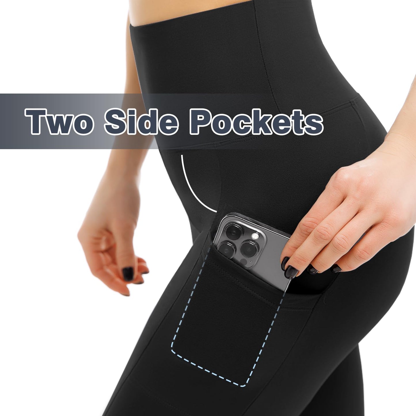 Leafigure 2 Pack Leggings with Pockets for Women, High Waisted Soft Leggings for Yoga Gym Black LXL