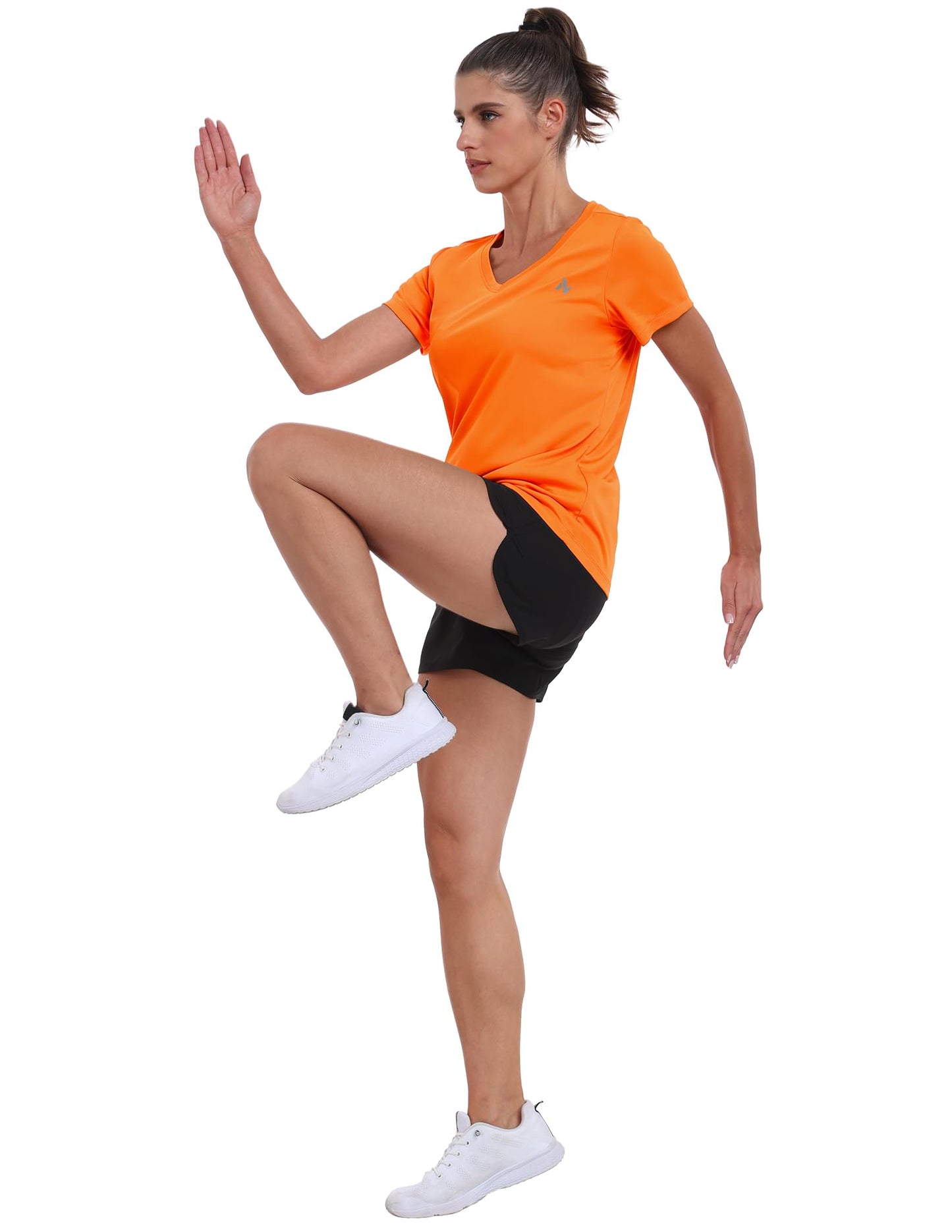 Nepest Women's Short Sleeve Quick Dry T-Shirt V-Neck UPF 50+ Tops Athletic Running Performance Shirts Orange L