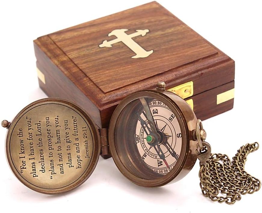 For I Know The Plans I Have For You, Jeremiah 29:11, Solid Brass Directional Engraved Compass, Baptism Gifts for Boys Girls, First Communion, Christian Gifts for Men, First Confirmation Gifts for Boys