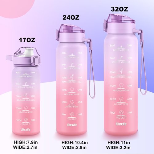 SLUXKE 316 Stainless Steel Insulated Water Bottle 32oz with Handle, 1L Double Wall Insulated Bottle with Time Marker BPA Free, 1000ml Metal Water Flask for Outdoor Working School PURPLE PINK