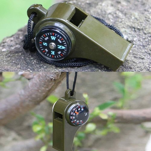 Emergency Whistle with Lanyard, Multi-Functional 3 in1 Survival Gear Compass Thermometer for Outdoor Camping Hiking