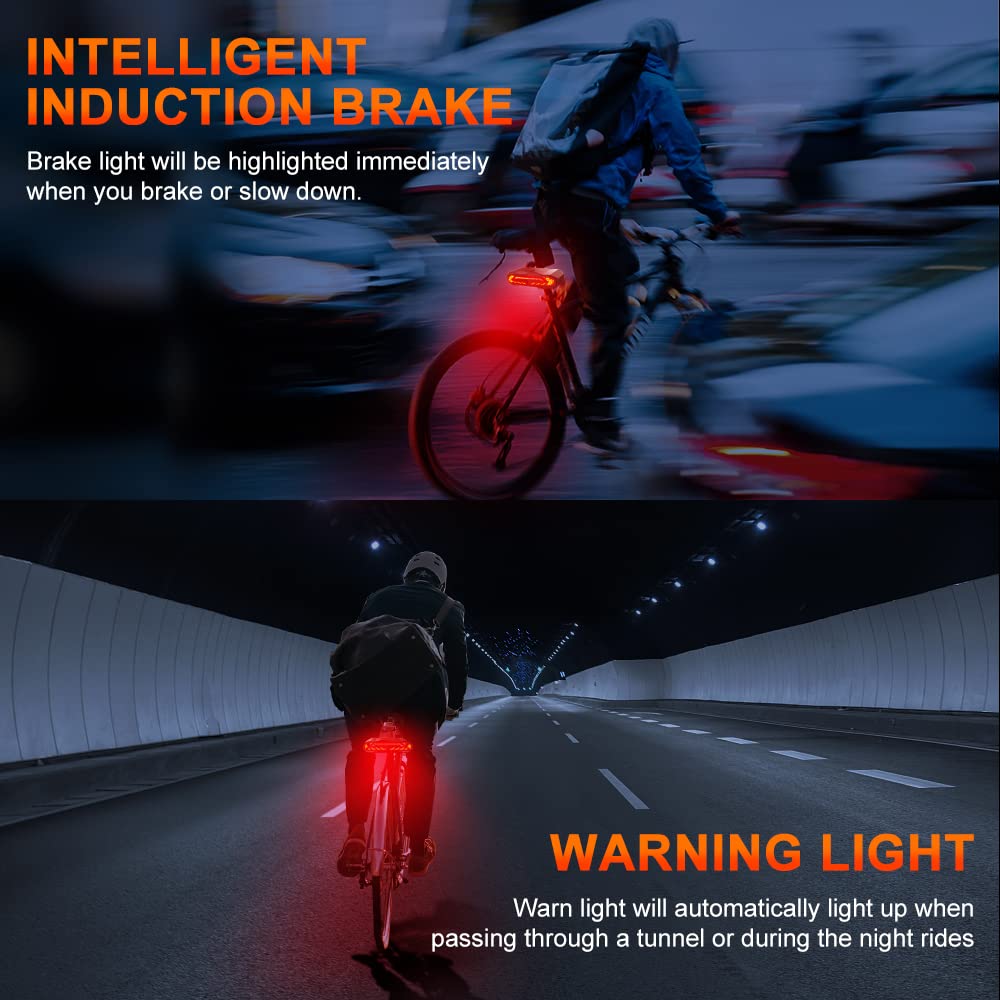 ONVIAN 2 Pack Smart Bike Tail Light with Turn Signals, Bike Alarm with Wireless Control Remote, USB Rechargeable Rear Bike Light, IP65 Waterproof Auto ON/Off Bicycle Lights for Night Riding
