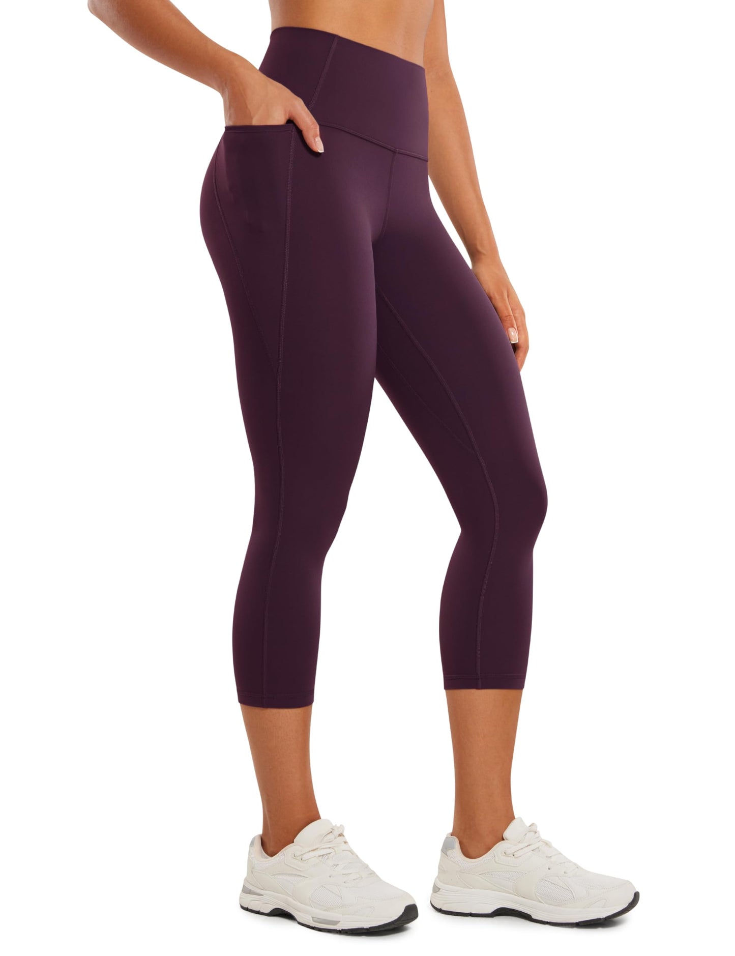 CRZ YOGA Butterluxe Workout Capri Leggings Pockets 21" - High Waisted Gym Athletic Womens Crop Yoga Deep Purple Medium