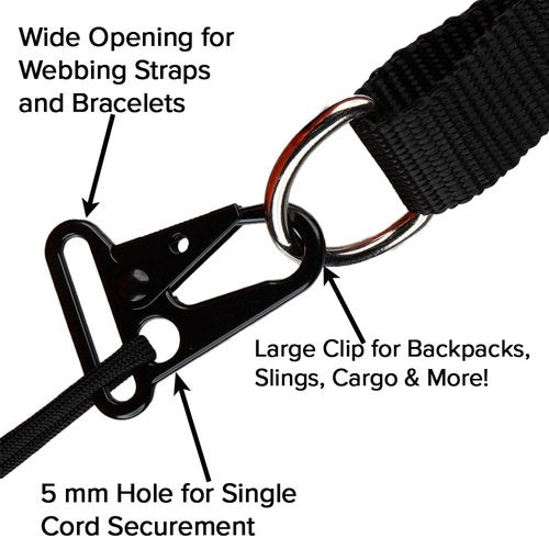 Paracord Planet Metal Sling Clips with Black Finish – Attach to Bags, Belts, and Hooks – 1" 4 Pack