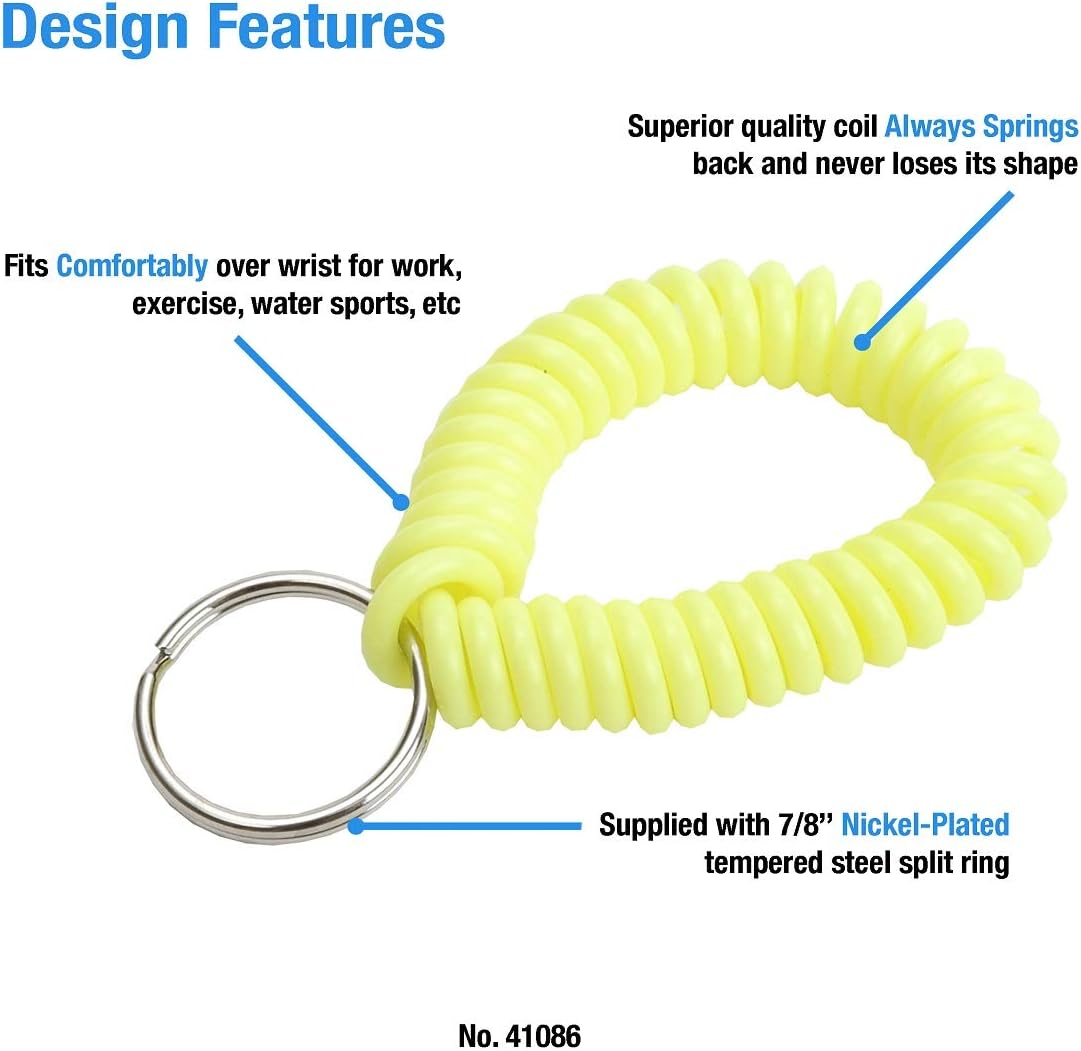 ucky Line 2” Spiral Wrist Coil with Steel Key Ring, Flexible Wrist Band Key Chain Bracelet, Stretches to 12”, Purple, 10 Pack (41065)