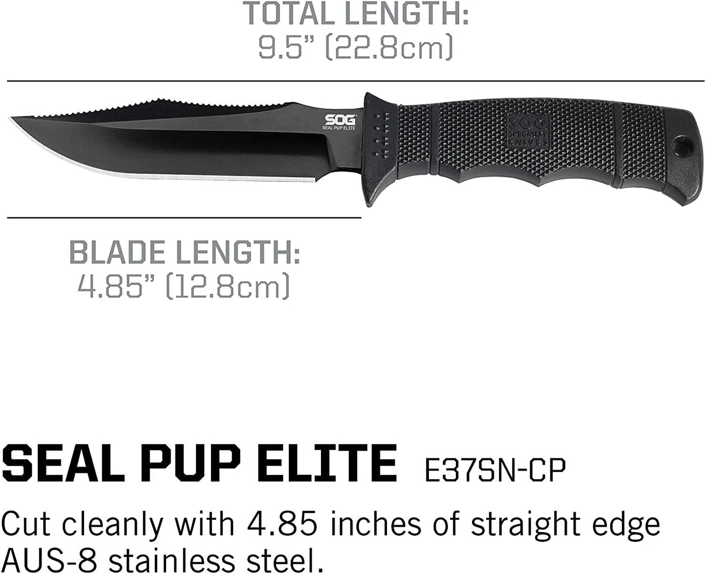 SOG Seal Pup Elite Tactical Fixed Blade- Survival and Hunting Knife with Sheath, 4.75 Inch Combat Knife Blade (E37T-K)
