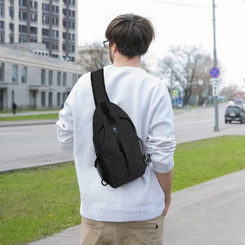 Monoki Sling-Bag Crossbody-Bag Women-Men Backpack-Daypack - Hiking Chest Travel with Water Bottle Pocket Adjustable Strap Multiple Layers Black