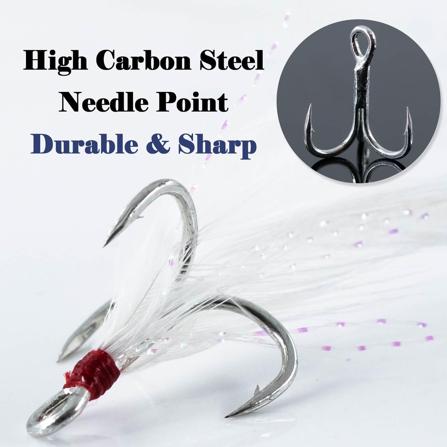 FishTrip Feathered Treble Hooks Fishing, 15Pcs Dressed Treble Hook Size 4 for Fishing Spoons Spinner Crankbait Jerkbait