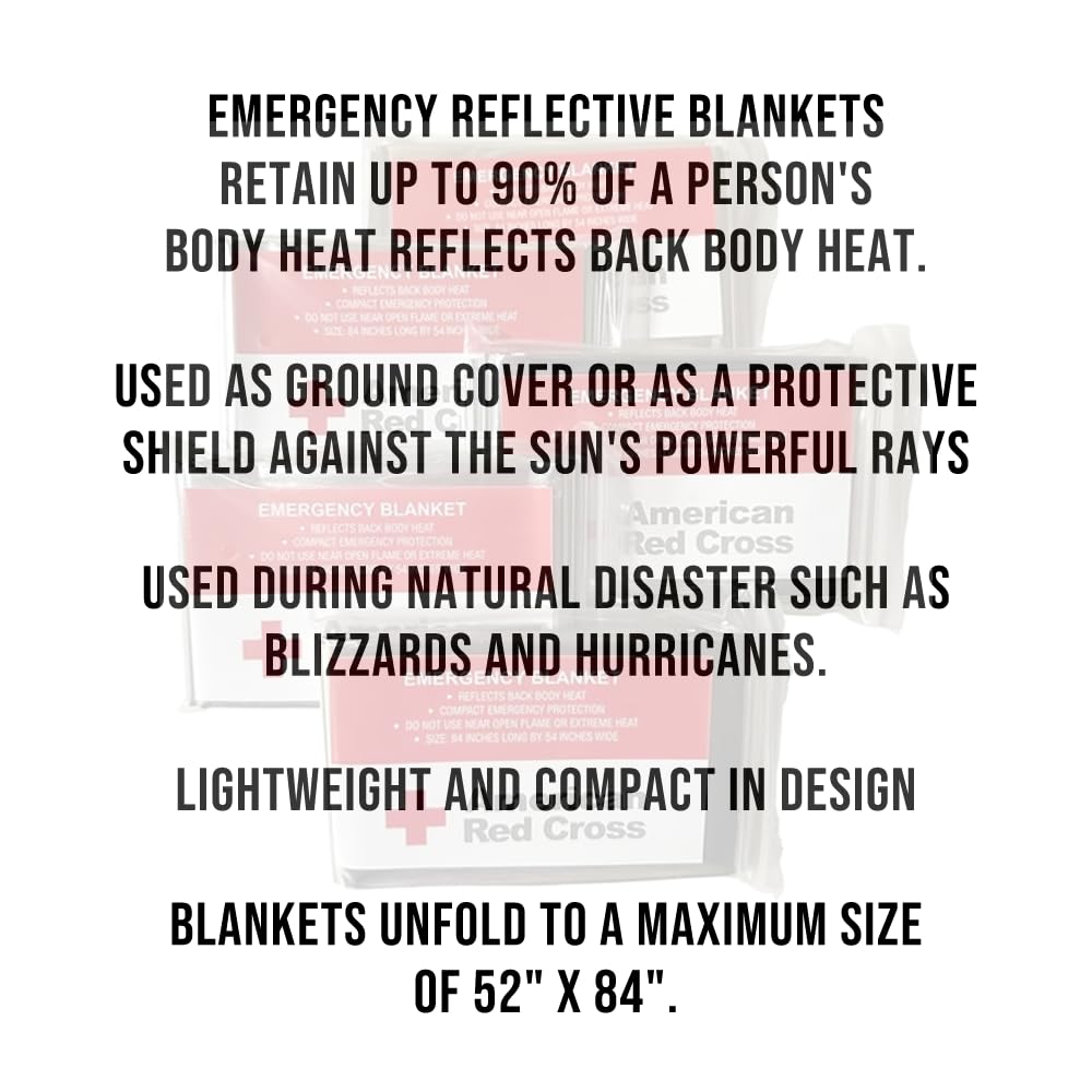 American Red Cross Officially Licensed Product Emergency Reflective Blankets, 5 Pack, Body Warmer Survival Blanket, 52” W x 84” L
