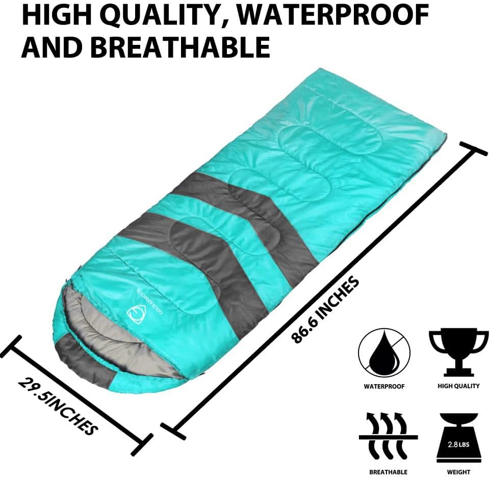 Gold Armour Sleeping Bags for Adults Cold Weather & Warm - Backpacking Camping Sleeping Bag for Kids 10-12, Girls, Boys - Lightweight Compact Camping Essentials Gear Accessories, Left Zipper