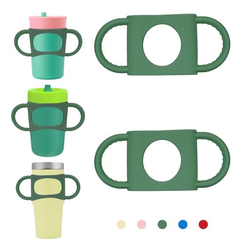 NiHome Tumbler Grip Compatible with 14oz Stanley Quencher, Fit for 12 15oz Zak Owala kids Cups Accessories Handle, Silicone Dual-Handle Tumbler Handles for Home Travel Outdoors Daily Use (2PCS,Green)