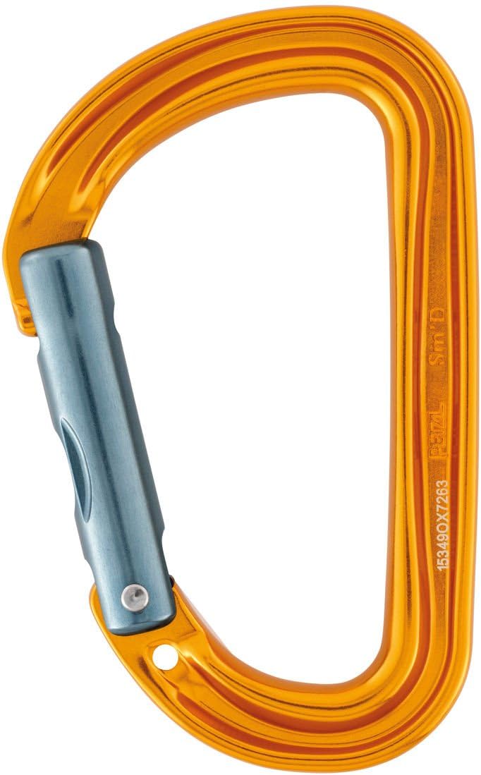 Petzl SM'D Wall Carabiner - Compact, Lightweight D-Shaped Carabiner for Aid Climbing and Racking Gear - Orange